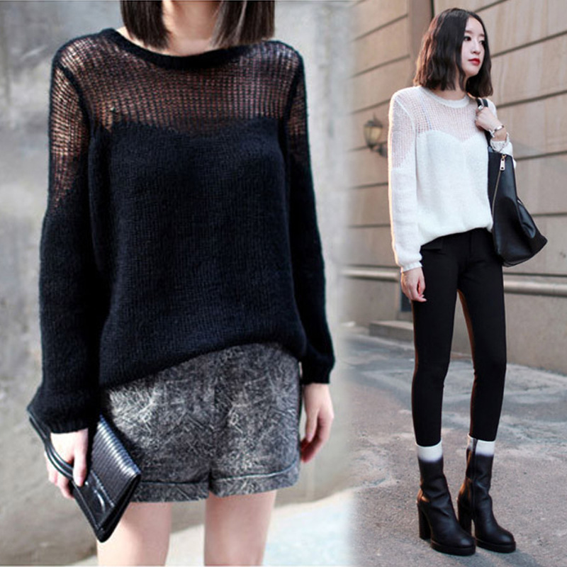 2014 European And American Loose Long-sleeved Pullover Hollow