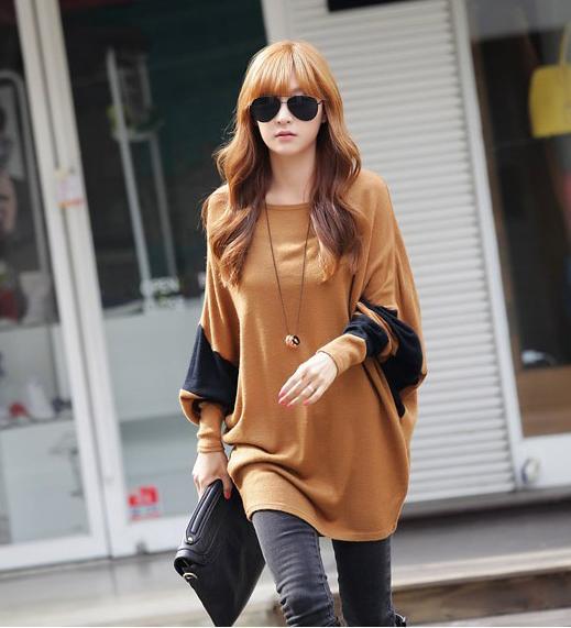 Women's Fashion Stitching Loose Big Yards Long Section Of The Long-sleeved T-shirt（one Size）